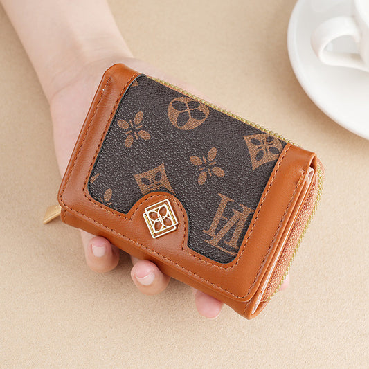 Ielgy Ladies Wallet Short Tri-Fold Card Holder All-Match Classic Presbyopic Coin Purse Fashion Small Wallet