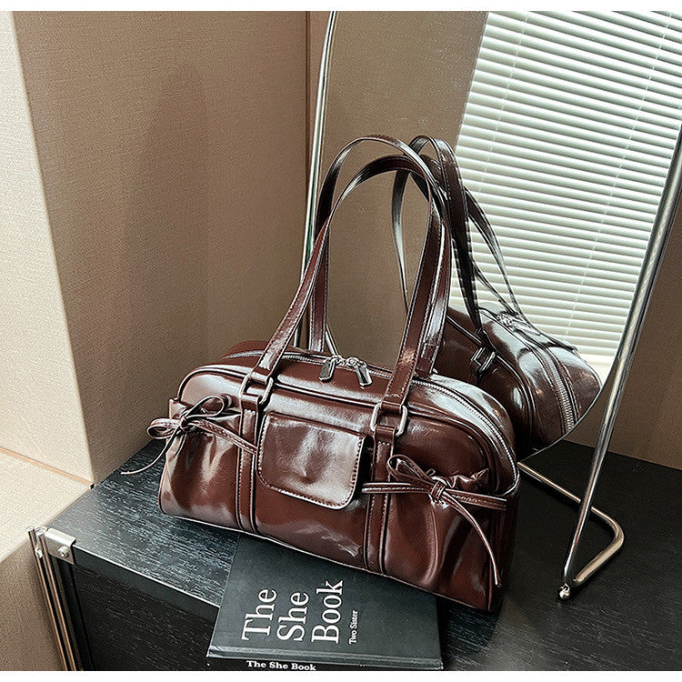 Ielgy Retro Portable Commuter Bag Niche Underarm Bag Simple Large-Capacity Shoulder Tote Bag