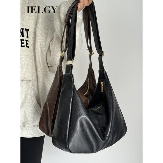 Ielgy Retro Tote Bag Preppy Style All-Match Large-Capacity One-Shoulder Commuter Messenger Bag
