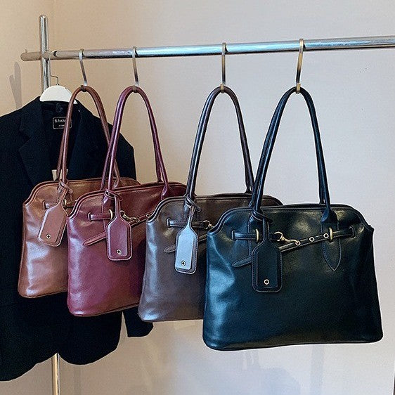 Ielgy High-End Feeling Large-Capacity Underarm Tote Bag Fashion Retro Lock Simple One-Shoulder Large Bag T