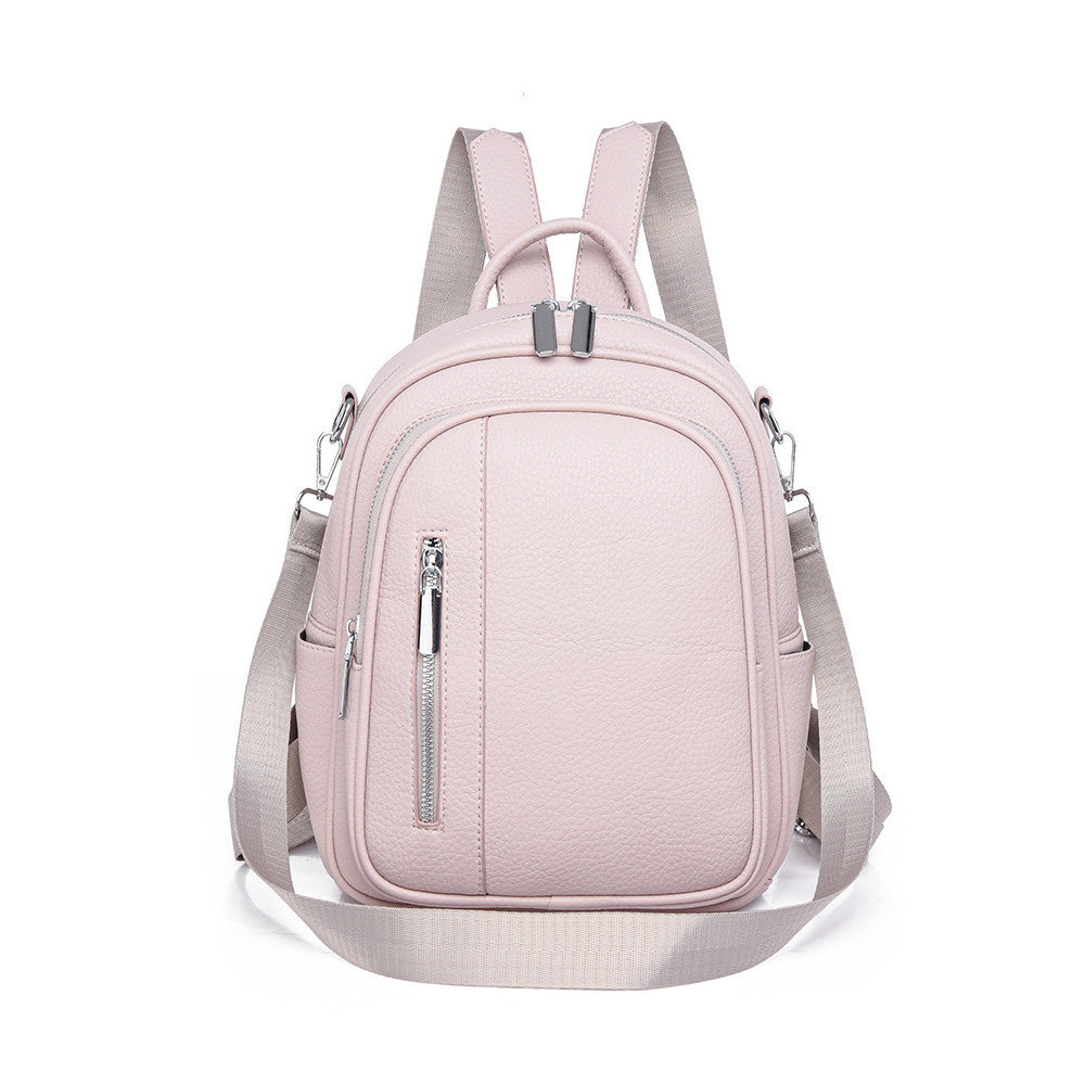 Ielgy Ladies Backpack Korean Version Soft Leather All-Match Simple Backpack Candy Color Cute Small Bag Travel Backpack