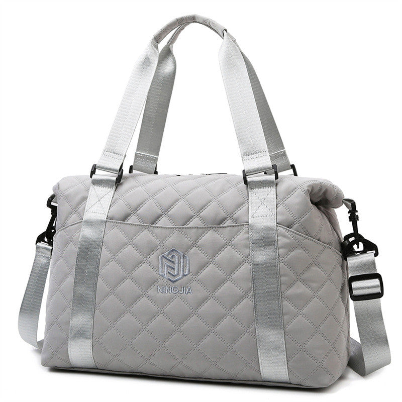 Ielgy Ladies Gym Bag Fashion Portable Travel Storage Bag Diamond Oxford Cloth Lightweight Dry Wet Separation Travel Duffel Bag