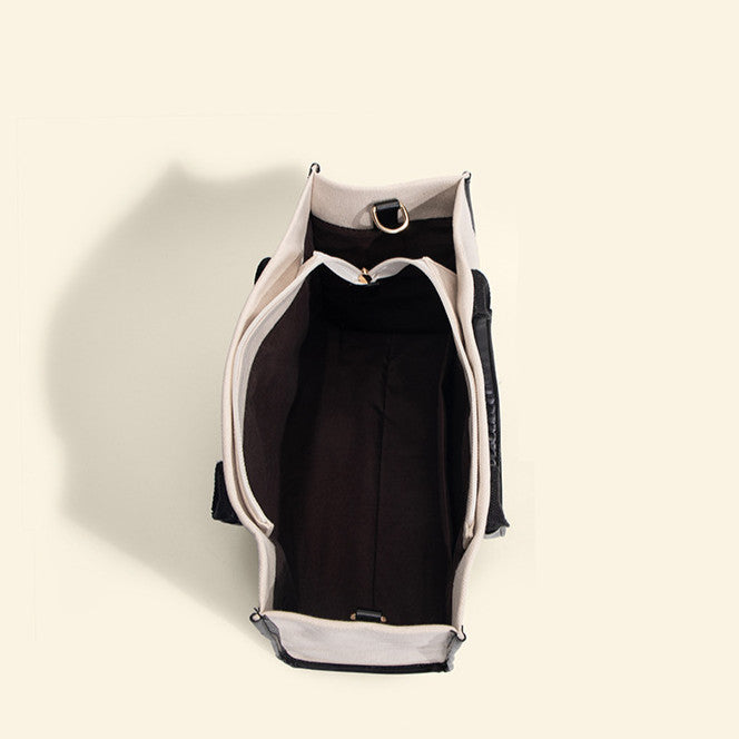 Ielgy High-End Cotton Cloth Large-Capacity Tote Bag Work Commuter Laptop Bag Contrast Color Canvas Shoulder Diagon