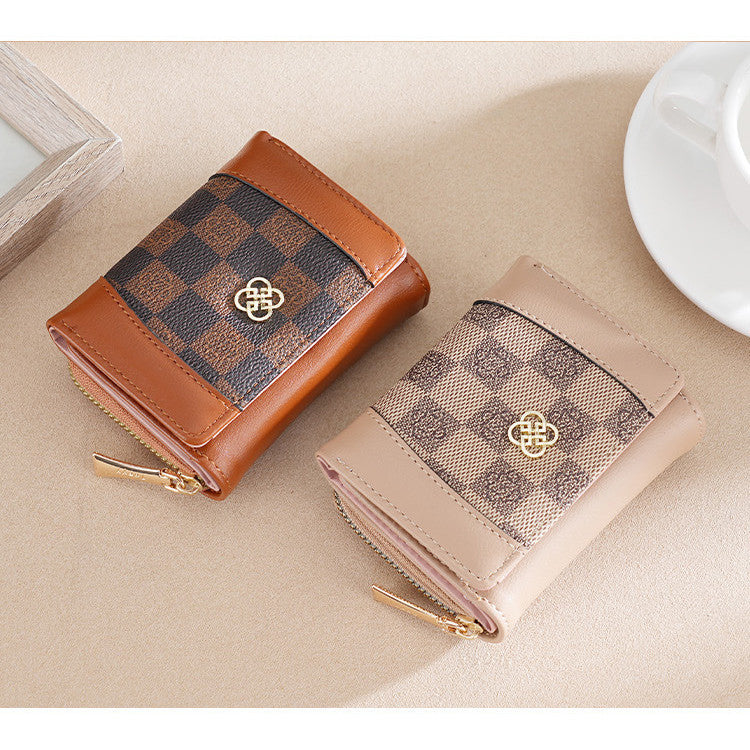 Ielgy Ladies Wallet Short Tri-Fold Card Holder All-Match Classic Presbyopic Coin Purse Fashion Small Wallet