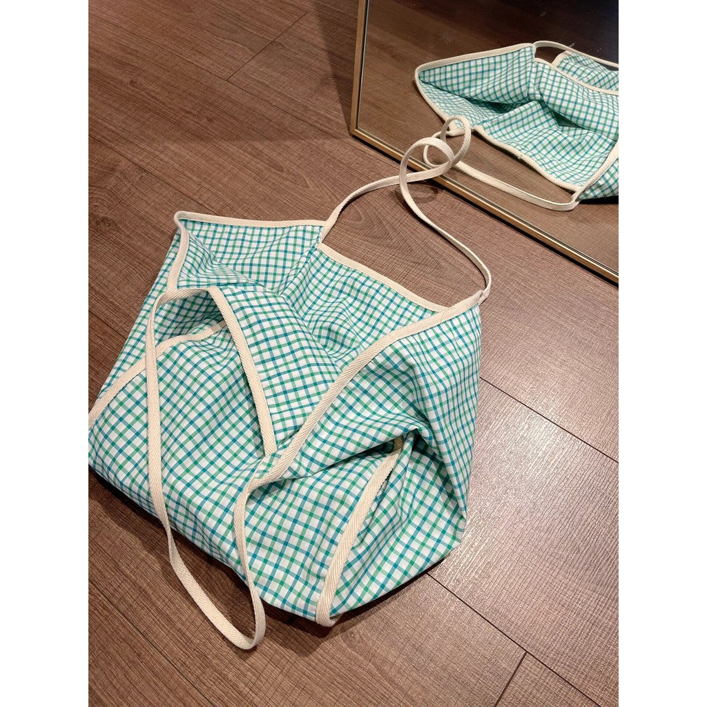 Ielgy Korean Version Large-Capacity Tote Bag Simple Plaid Commuter One-Shoulder Fashion All-Match B