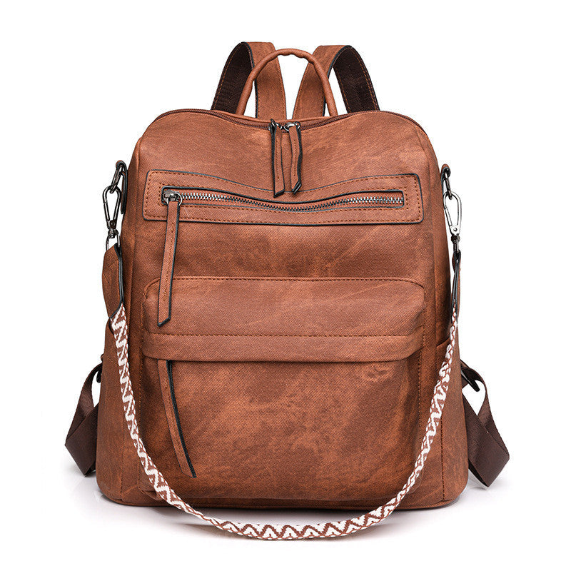 Ielgy Backpack PU Soft Leather All-Match Large-Capacity Dual-Use Ladies Backpack