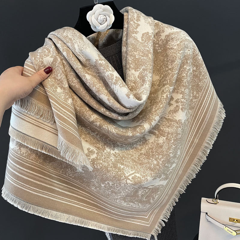 Ielgy Autumn Winter Animal Pattern Jacquard Large Square Scarf Imitation Cashmere Shawl All-Match Thickened