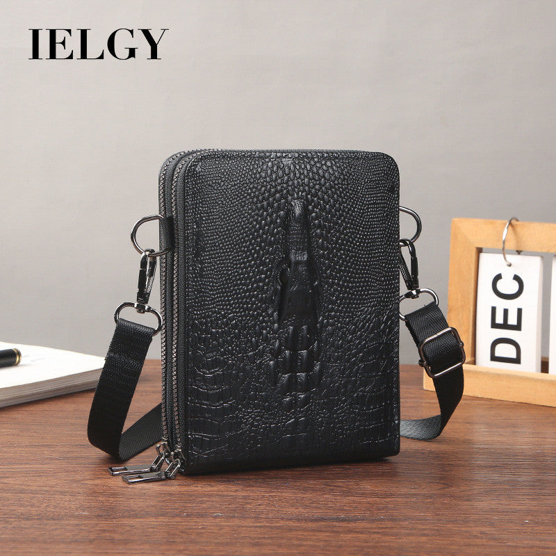 Ielgy Eryu Head Unique Men's Cross-body Crocodile Pattern One-shoulder Mobile Phone Bag