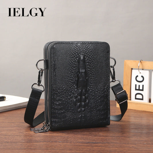 Ielgy Eryu Head Unique Men's Cross-body Crocodile Pattern One-shoulder Mobile Phone Bag