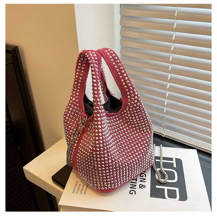 Ielgy Summer Chain Messenger Bag Bright Diamond Portable Bucket Bag