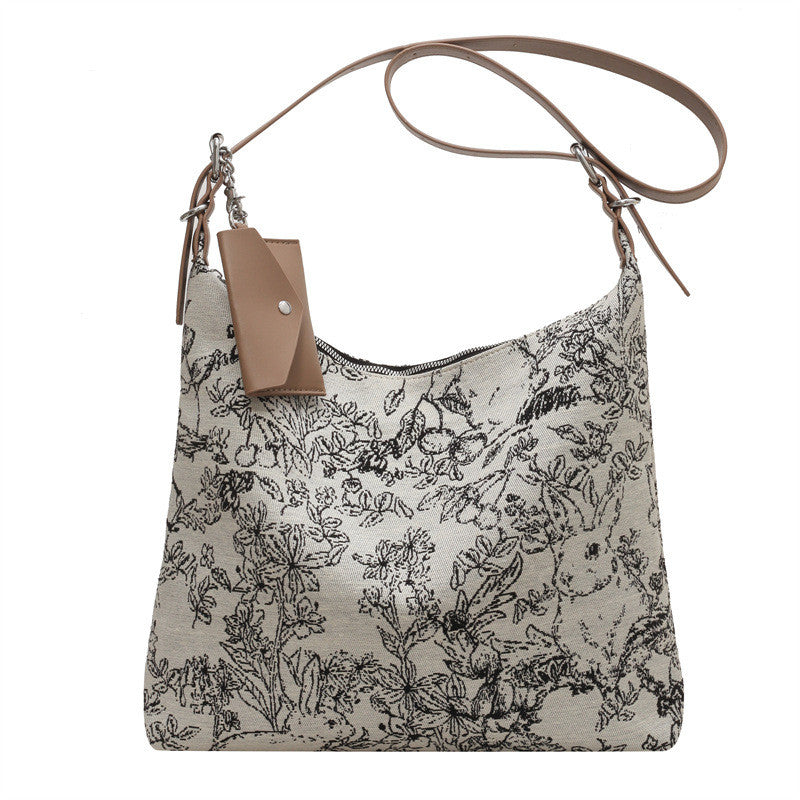 Ielgy Casual Messenger Tote Bag Embroidered Jacquard Fabric Fashion Large-Capacity Shoul