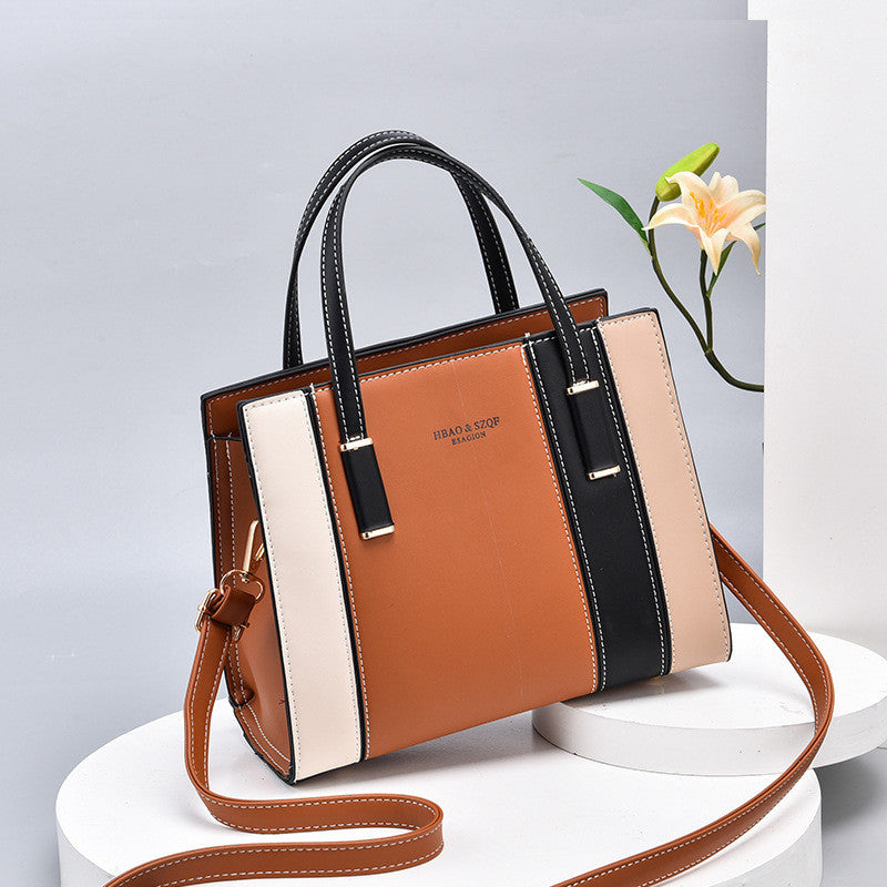 Ielgy Fashion Contrast Color Handbag Large Capacity Ladies Stitching Shoulder Messenger Bag Trendy