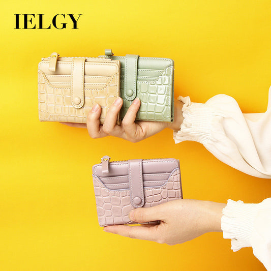 Ielgy Short Female Wallet High-End Multi-Card Slot Multi-Function Card Holder Solid Color Stone Pattern Coin Purse Wallet Bag