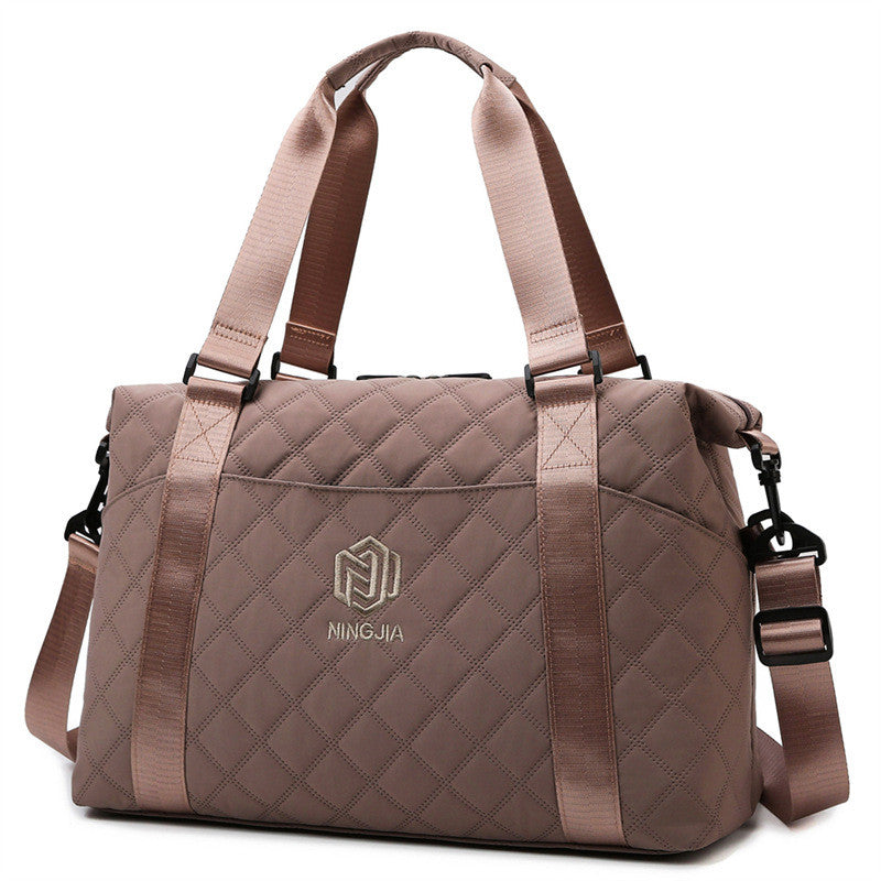 Ielgy Ladies Gym Bag Fashion Portable Travel Storage Bag Diamond Oxford Cloth Lightweight Dry Wet Separation Travel Duffel Bag