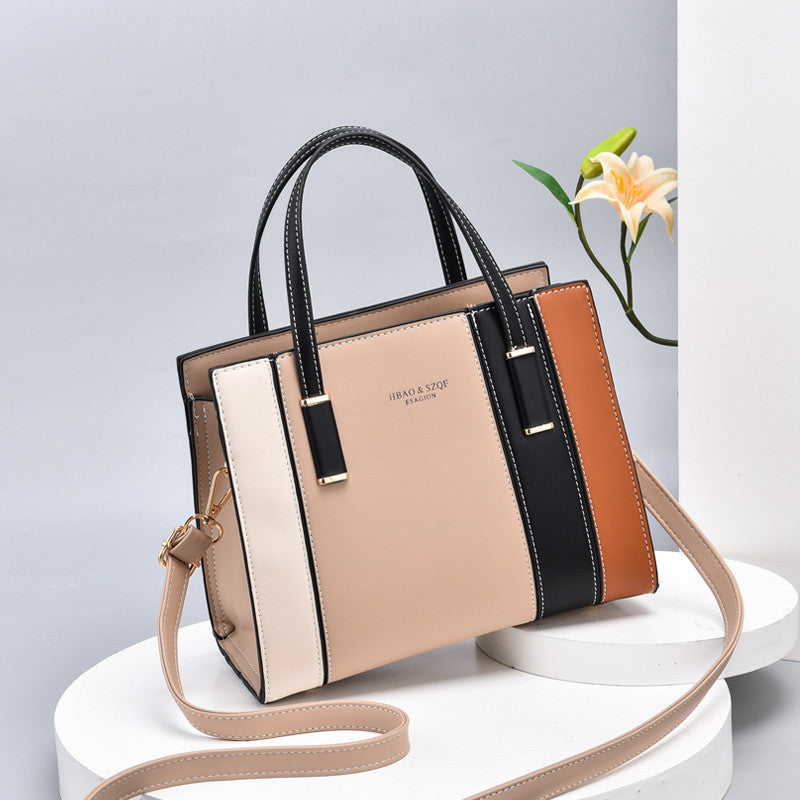 Ielgy Fashion Contrast Color Handbag Large Capacity Ladies Stitching Shoulder Messenger Bag Trendy
