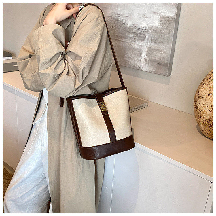 Ielgy Retro Trendy Underarm Bag Fashionable All-Match Bucket Bag Texture Casual Shoulder Bag