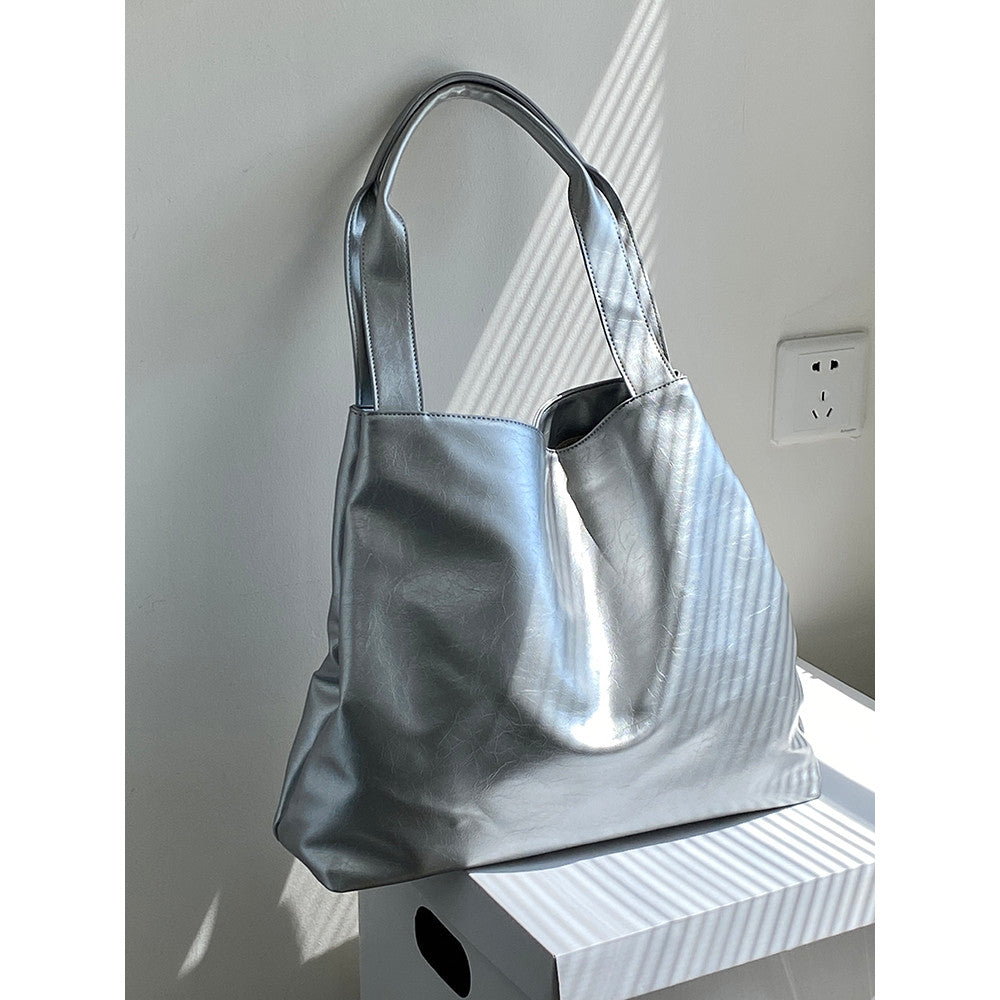 Ielgy Korean Style Silver Commuter Large Capacity Casual Tote Bag Shoulder