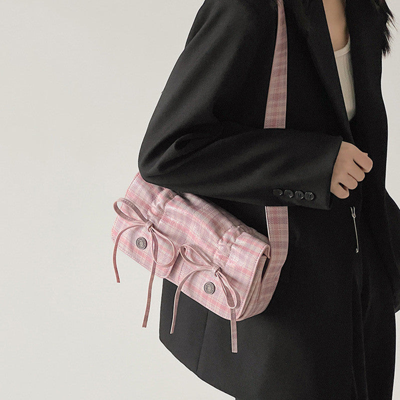 Ielgy Ballet Style Bow Knot Pleated Underarm Bag Niche Simple Shoulder Messenger Bag
