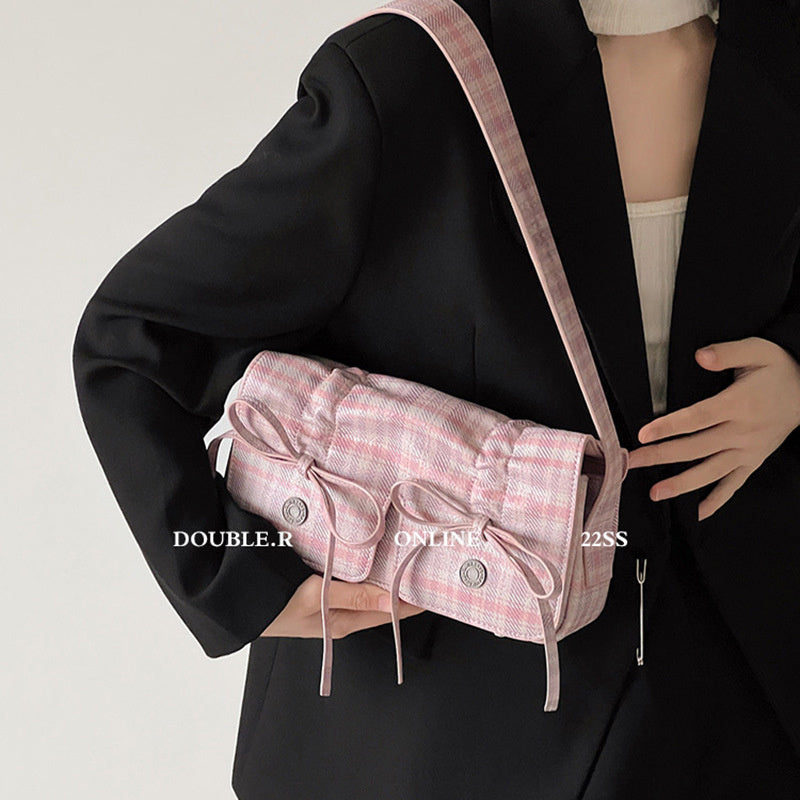 Ielgy Ballet Style Bow Knot Pleated Underarm Bag Niche Simple Shoulder Messenger Bag