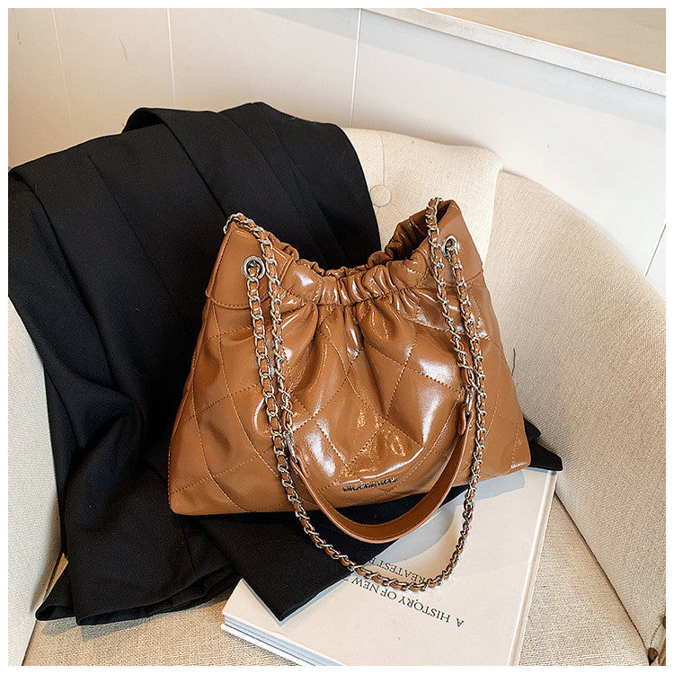 Ielgy Diamond Chain Bag Large Capacity One-Shoulder Cross-Body High-End Texture Bucket Bag