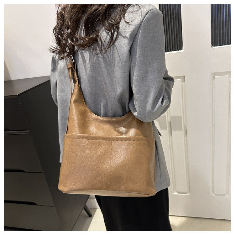 Ielgy Ladies Simple Commuter Underarm Bag Large Capacity Shoulder Tote Bag