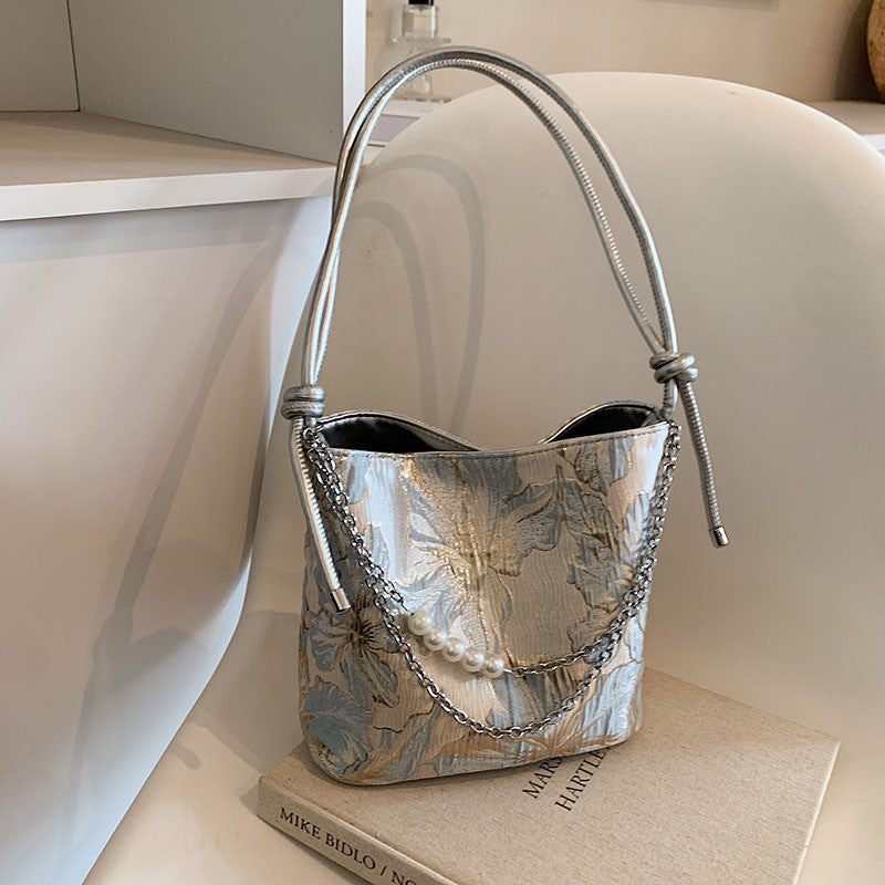 Ielgy New Chinese Style Chinese Style Embroidered Bucket Bag Trendy All-Match Tote Bag Large Capacity Shoulder Messenger Bag