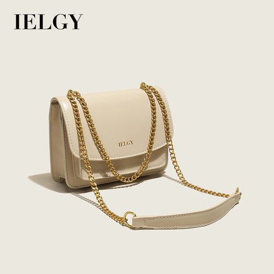 IELGY Trendy Women's Crossbody Shoulder Bag with Clasp and Chain Strap in Solid Colors