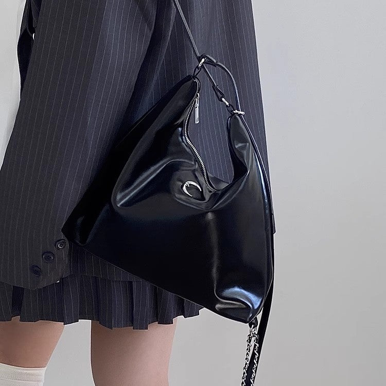 Ielgy Large-Capacity Commuter Soft Leather Multi-Purpose Backpack Preppy Style Fashion All-Match Chain Shoulder Tote Bag