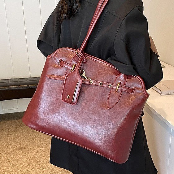 Ielgy High-End Feeling Large-Capacity Underarm Tote Bag Fashion Retro Lock Simple One-Shoulder Large Bag T