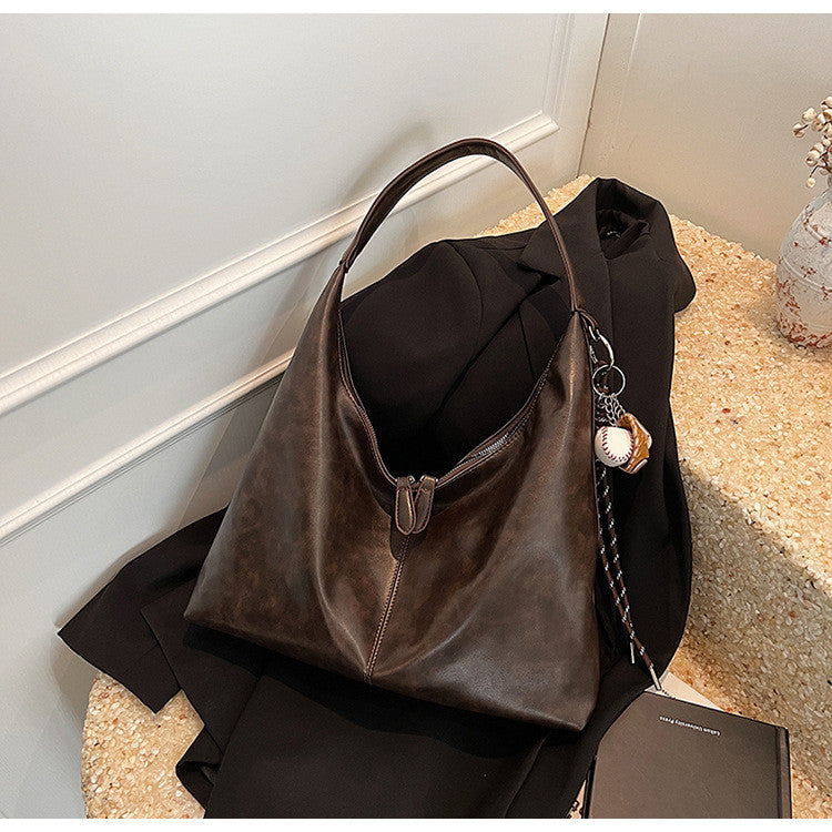 Ielgy Large-Capacity All-Match Lazy High-End Shoulder Underarm Bag Commuter Soft Leather Tote Bag