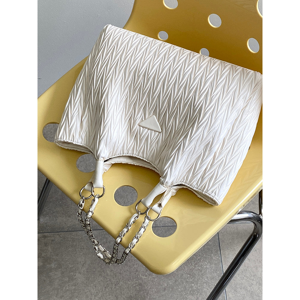 Ielgy Female Bag Pleated Tote Bag Commuter All-Match One-Shoulder Portable Chain Big Bag