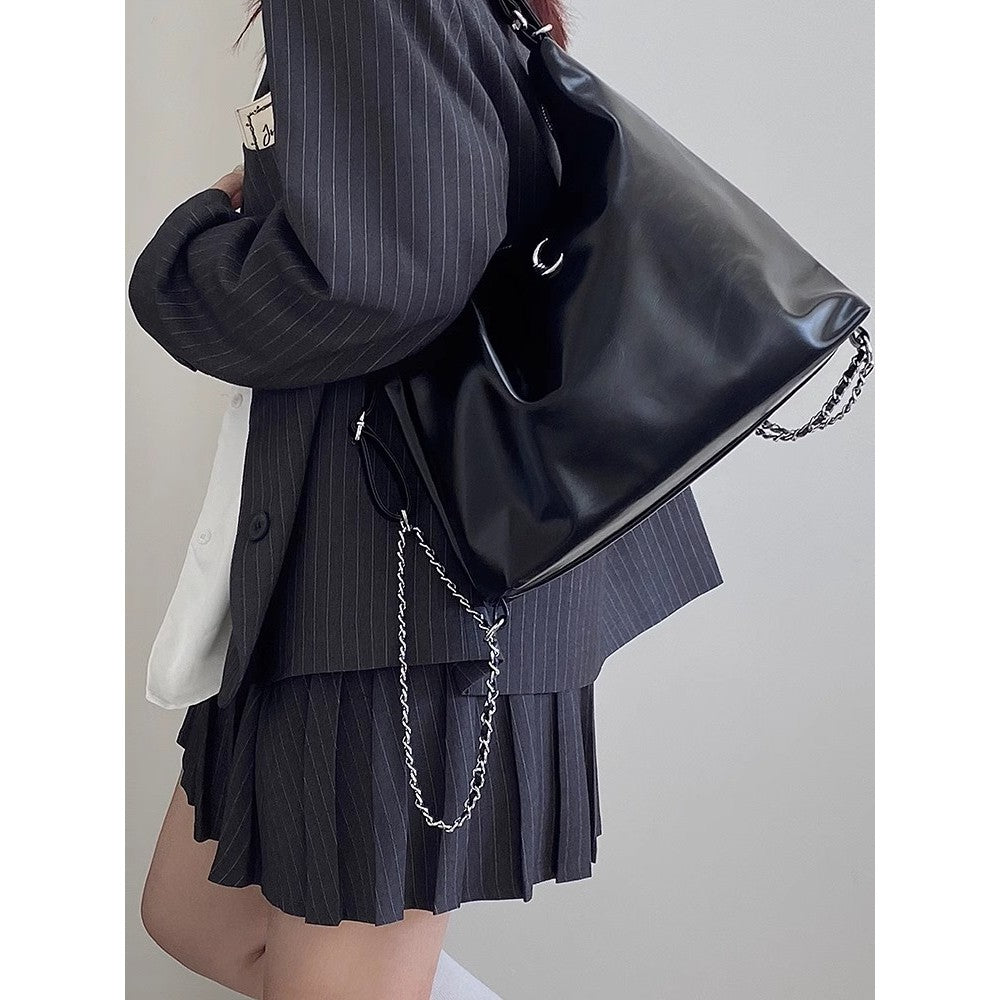 Ielgy Large-Capacity Commuter Soft Leather Multi-Purpose Backpack Preppy Style Fashion All-Match Chain Shoulder Tote Bag