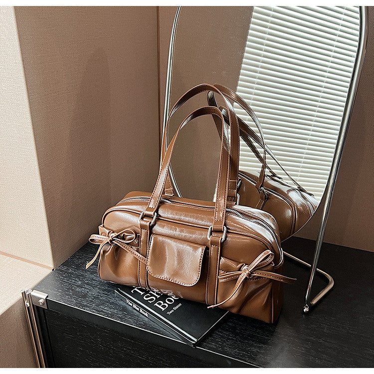Ielgy Retro Portable Commuter Bag Niche Underarm Bag Simple Large-Capacity Shoulder Tote Bag