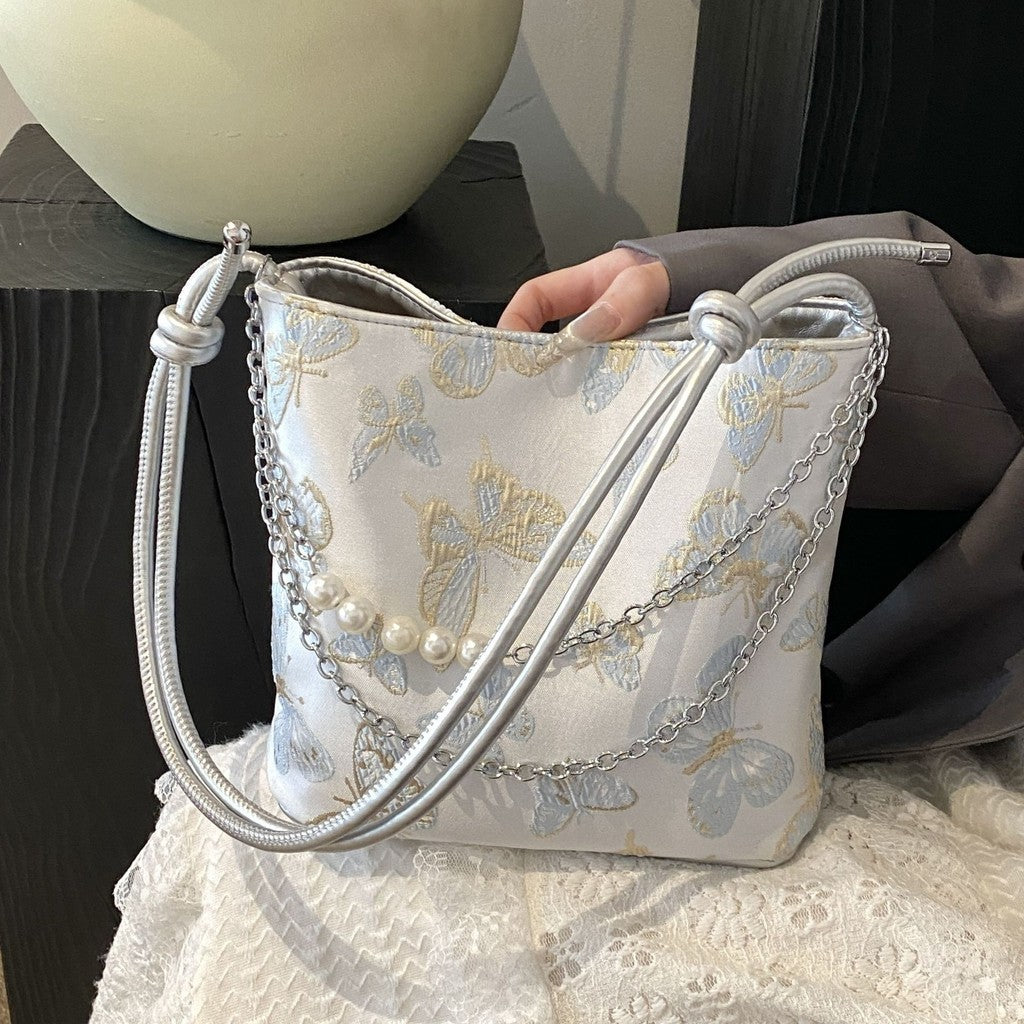 Ielgy New Chinese Style Chinese Style Embroidered Bucket Bag Trendy All-Match Tote Bag Large Capacity Shoulder Messenger Bag