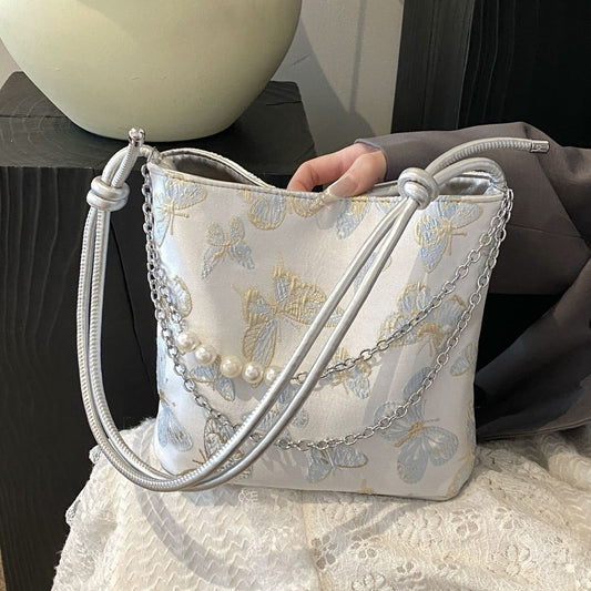 Ielgy New Chinese Style Chinese Style Embroidered Bucket Bag Trendy All-Match Tote Bag Large Capacity Shoulder Messenger Bag