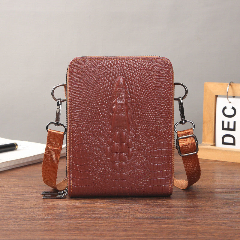 Ielgy Eryu Head Unique Men's Cross-body Crocodile Pattern One-shoulder Mobile Phone Bag