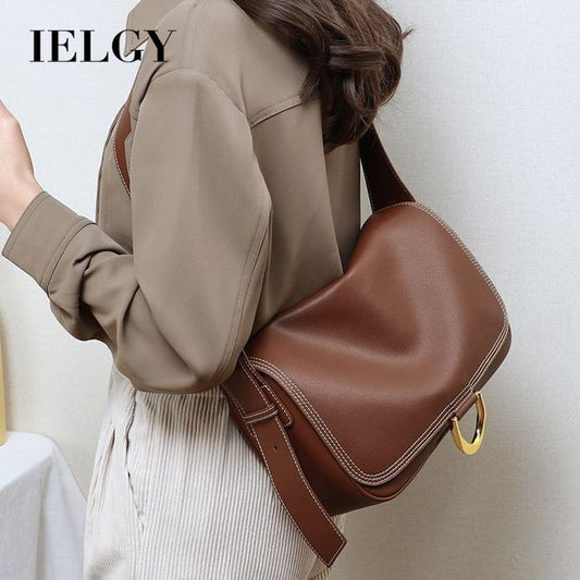 Ielgy Fashion Soft Leather Messenger Bag Large Capacity Shoulder Underarm Female Bag