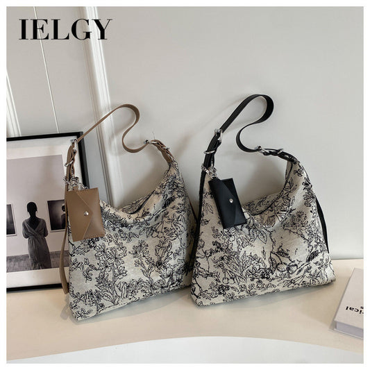 Ielgy Casual Messenger Tote Bag Embroidered Jacquard Fabric Fashion Large-Capacity Shoul