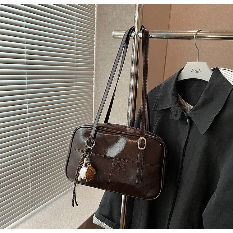 Ielgy Retro All-Match Commuter Bag Portable Underarm Boston Bag Large Capacity One Shoulder