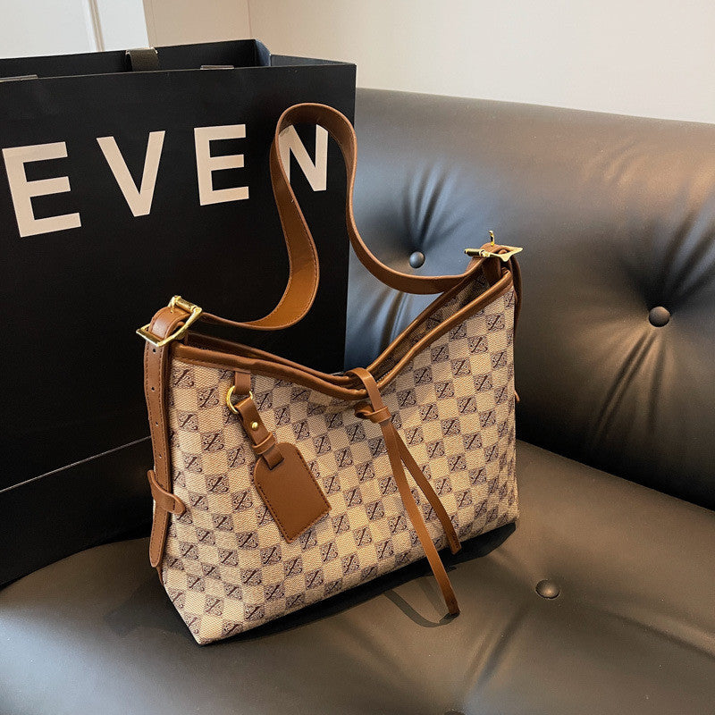 Ielgy Ladies Bag Retro Printed Large-Capacity Shoulder Bag All-Match Casual Cross-Body Women's Bag