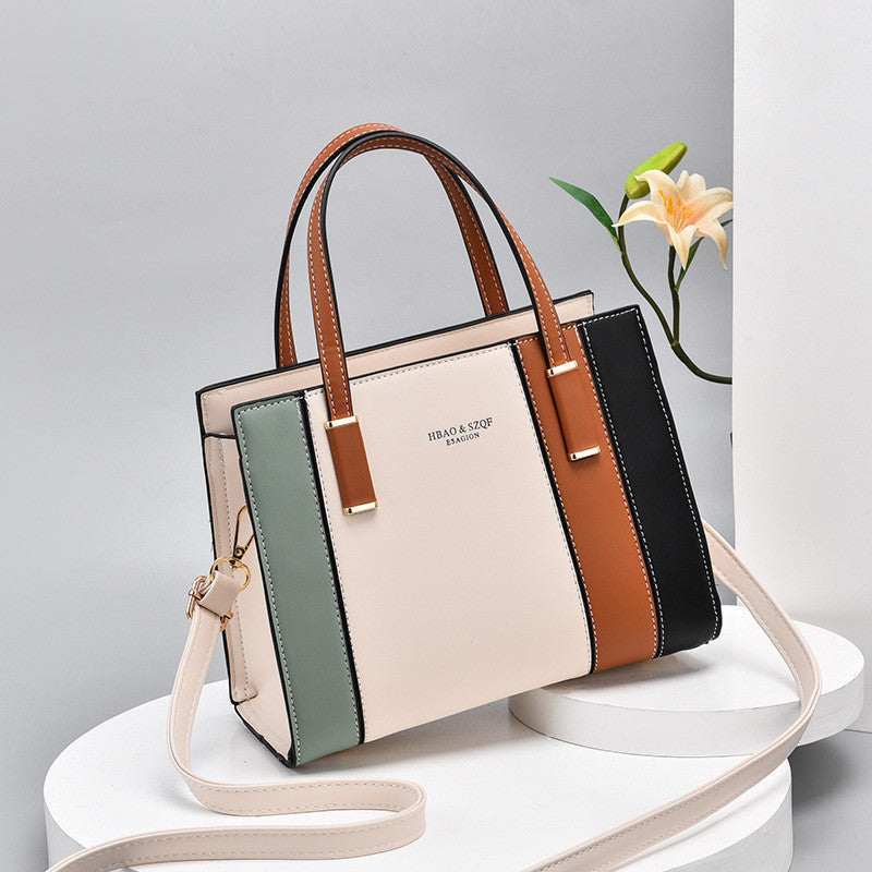 Ielgy Fashion Contrast Color Handbag Large Capacity Ladies Stitching Shoulder Messenger Bag Trendy