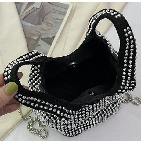 Ielgy Summer Chain Messenger Bag Bright Diamond Portable Bucket Bag