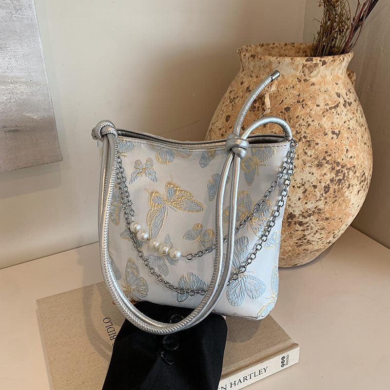 Ielgy New Chinese Style Chinese Style Embroidered Bucket Bag Trendy All-Match Tote Bag Large Capacity Shoulder Messenger Bag