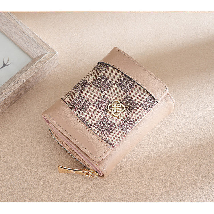 Ielgy Ladies Wallet Short Tri-Fold Card Holder All-Match Classic Presbyopic Coin Purse Fashion Small Wallet