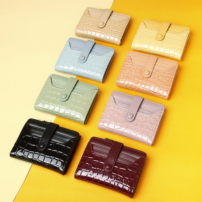 Ielgy Short Female Wallet High-End Multi-Card Slot Multi-Function Card Holder Solid Color Stone Pattern Coin Purse Wallet Bag