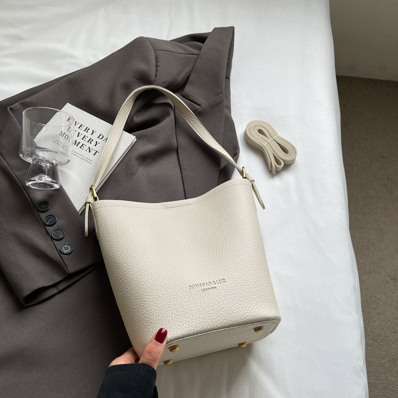 Ielgy Niche Design Bucket Bag Simple All-Match Cross-Body Retro Commuter Shoulder Bag