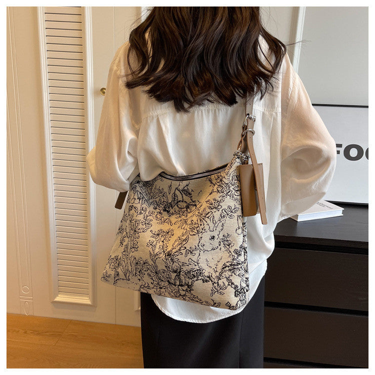 Ielgy Casual Messenger Tote Bag Embroidered Jacquard Fabric Fashion Large-Capacity Shoul