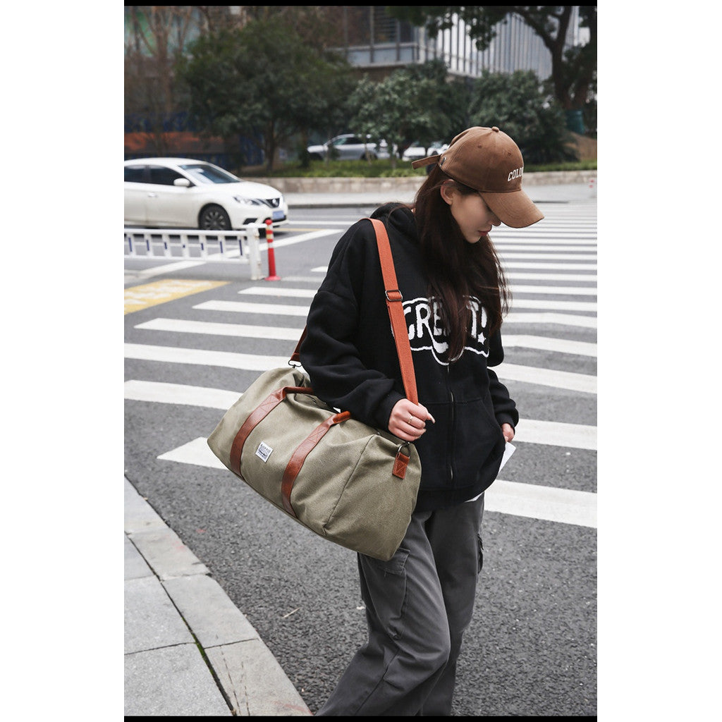 Ielgy Trendy Canvas Travel Bag Large Capacity Backpack Casual All-Match Business Trip Duffel Bag Short-Distance Handbag Gym Bag