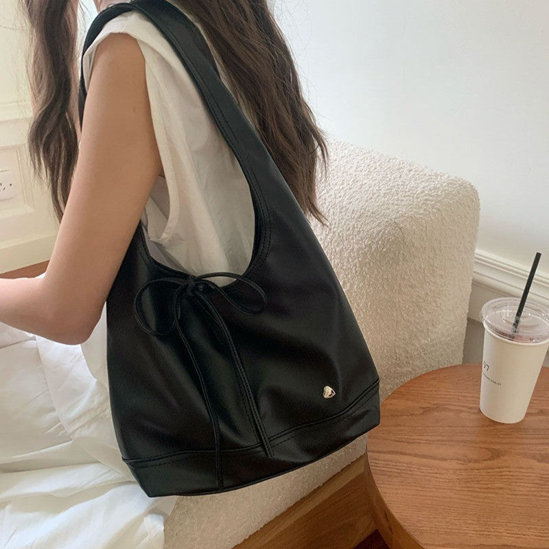 Ielgy Korean Version Niche Commuter Female Bag All-Match Casual Bow Large-Capacity One-Shoulder Armpit Tote Bag