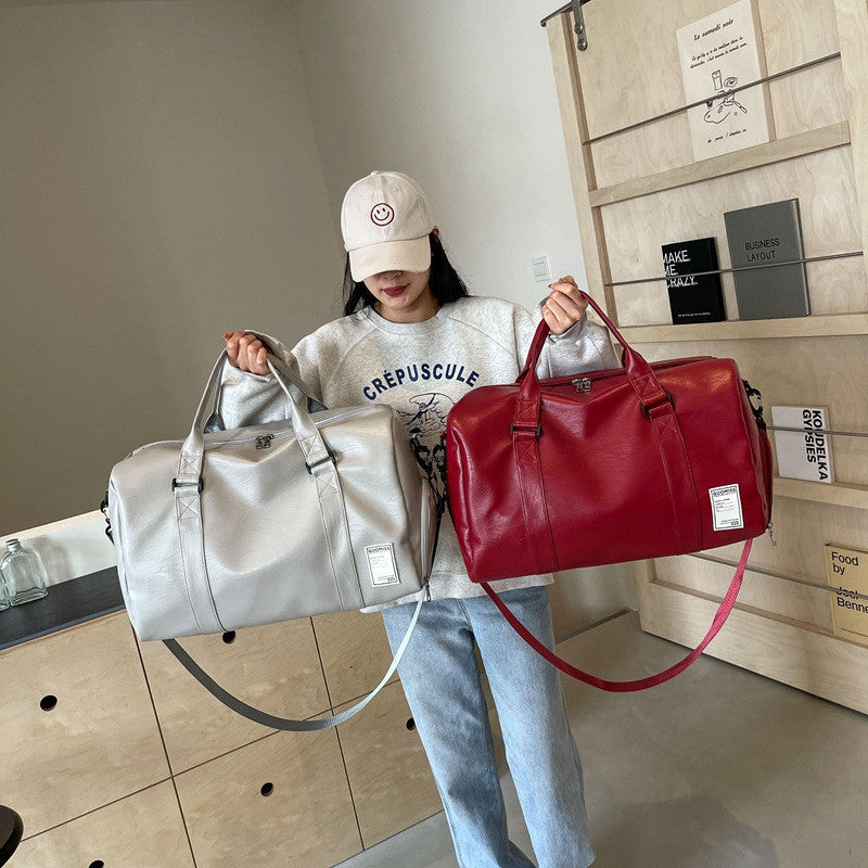 Ielgy Portable Travel Bag High-End Sense Large-Capacity Sports Gym Bag Leather Travel Clothes Luggage Bag